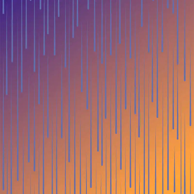 Vertical blue lines dripping downward against an orange gradient background.